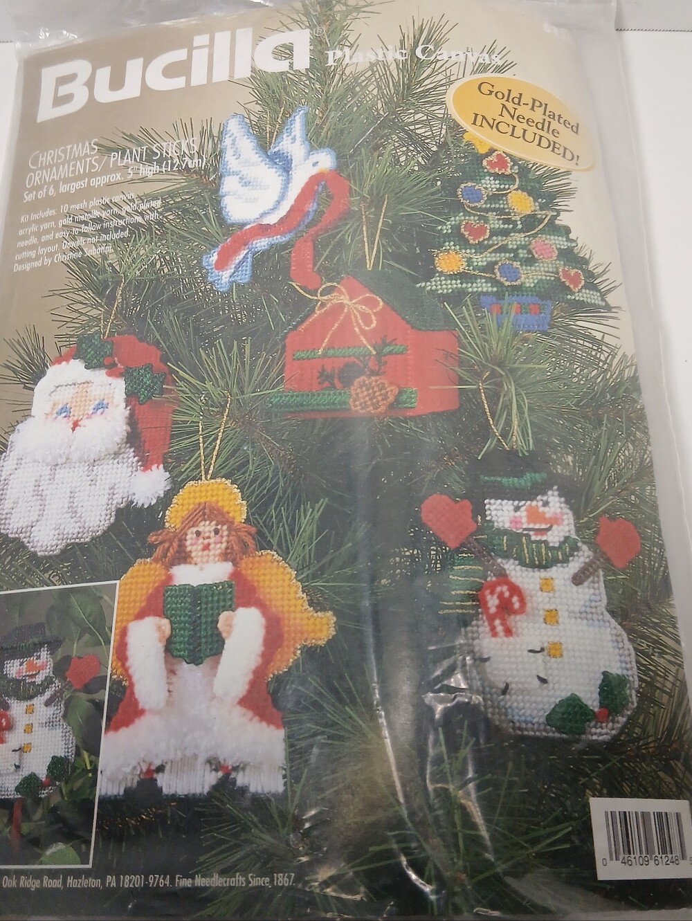 Bucilla Christmas Ornaments / Plant Sticks Plastic Canvas Kit New Vintage
